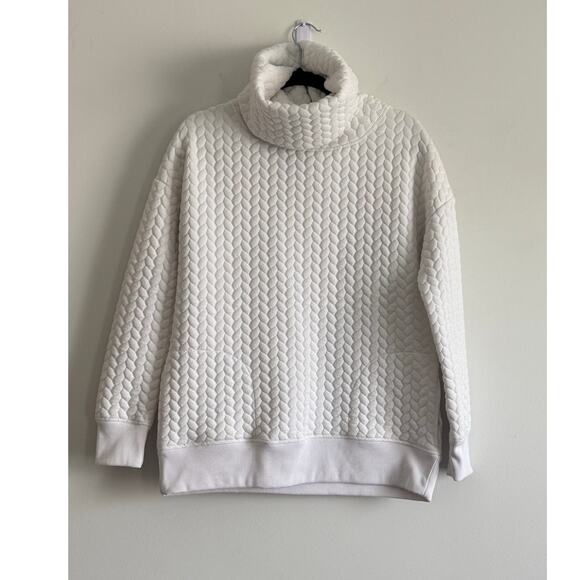 GapFit XS White Quilted Funnel Neck Pullover Sweatshirt Textured Cozy - Picture 1 of 7